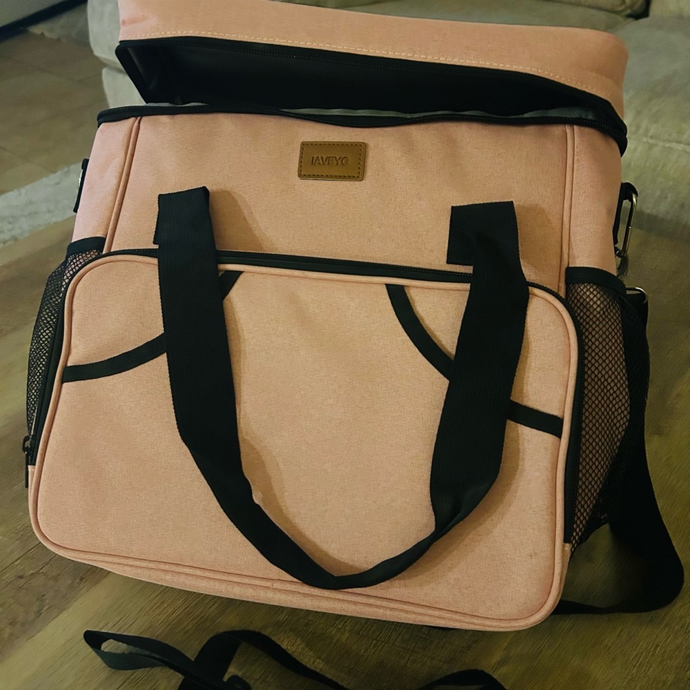 Pink Insulated Keurig Canvas Tote Bag with Black Trim